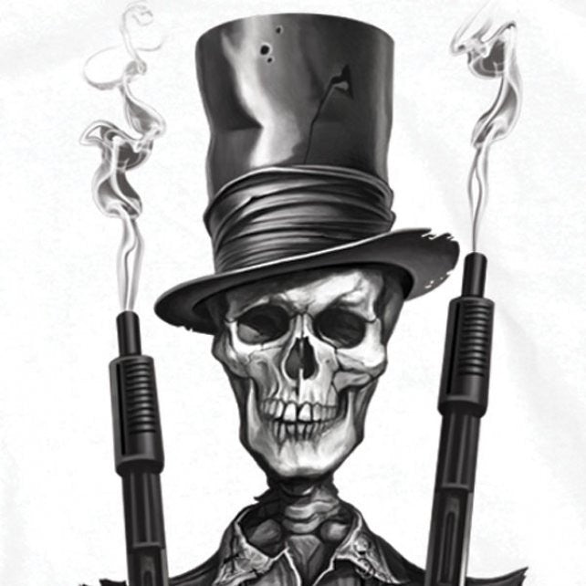 Hot Leathers Stovepipe Shotguns JUMBO Print Skeleton Biker T-Shirt S2G Mens Short Sleeve - Tophatter Daily Deals