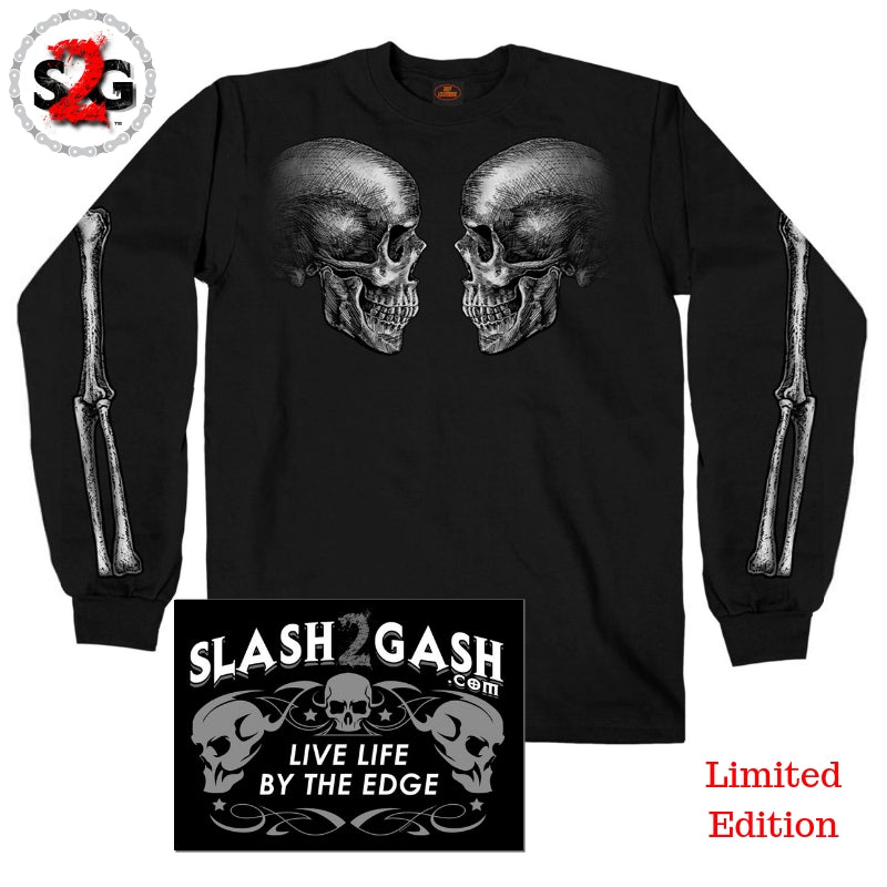 Hot Leathers Jolly Roger Skull & Bones Long Sleeve Shirt Slash2Gash S2G Mens Long Sleeve - Tophatter Daily Deals