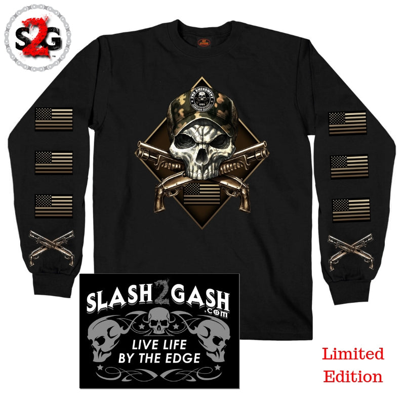 Hot Leathers Camo Skull 2nd Amendment Long Sleeve Shirt Slash2Gash Mens Long Sleeve - Tophatter Daily Deals
