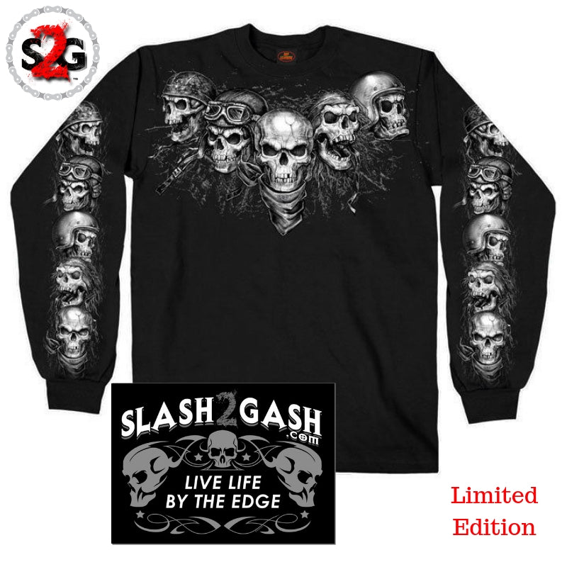 Hot Leathers Five Skulls Long Sleeve Men's Biker Shirt Slash2Gash S2G Mens Long Sleeve - Tophatter Daily Deals