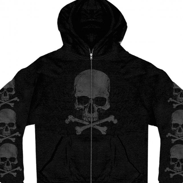 Hot Leathers Skull and Crossbones Zip-Up Hooded Sweat Shirt Hoodie Hoodies & Sweatshirts - Tophatter Daily Deals