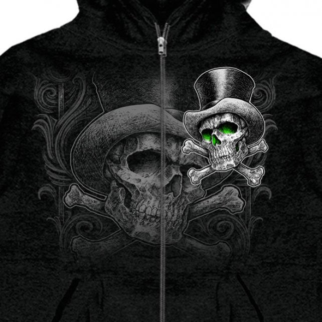 Hot Leathers Sweat Shirt Top Hat X Bones Zip Up Skull Crossbones Hoodie Hoodies & Sweatshirts - Tophatter Daily Deals