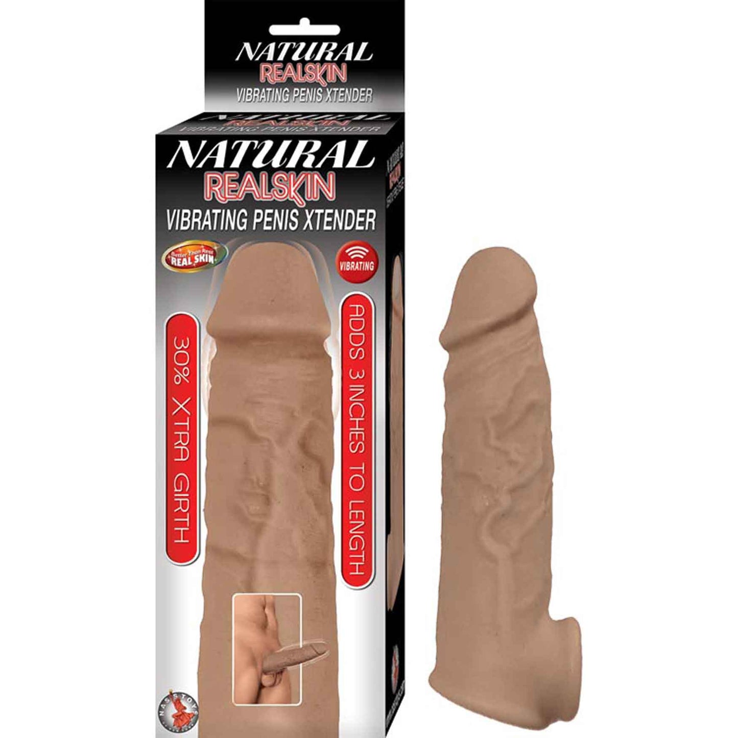 Natural Realskin Vibrating Penis Extender Sleeve Brown 7.6cm > Sex Toys For Men > Penis Sleeves - Tophatter Daily Deals