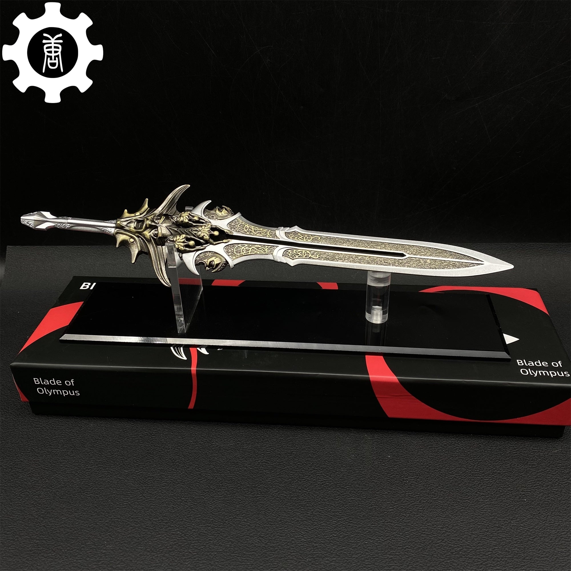 Blade Of Olympus Metal Replica11.8" USA Stock Silver Blade Of Olympus & Acrylic Stand - Tophatter Daily Deals