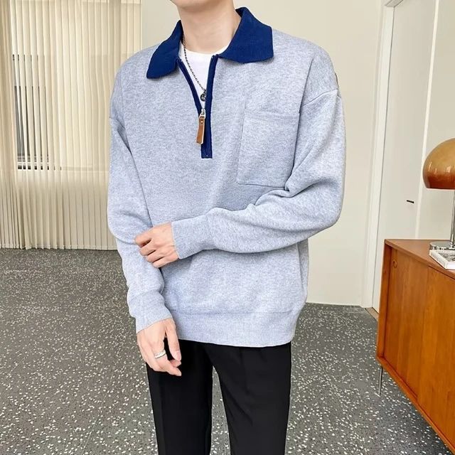 Lightweight Men's Half Zip Pullover - Reverse Collar, Knit Gray - Tophatter Daily Deals