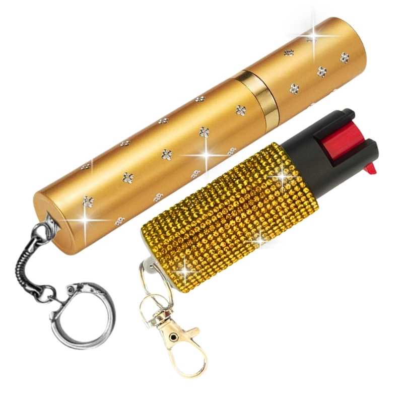 Pucker Power Rhinestone Lipstick Stun Gun Self Defense Keychain Set Gold Package Deals - Tophatter Daily Deals