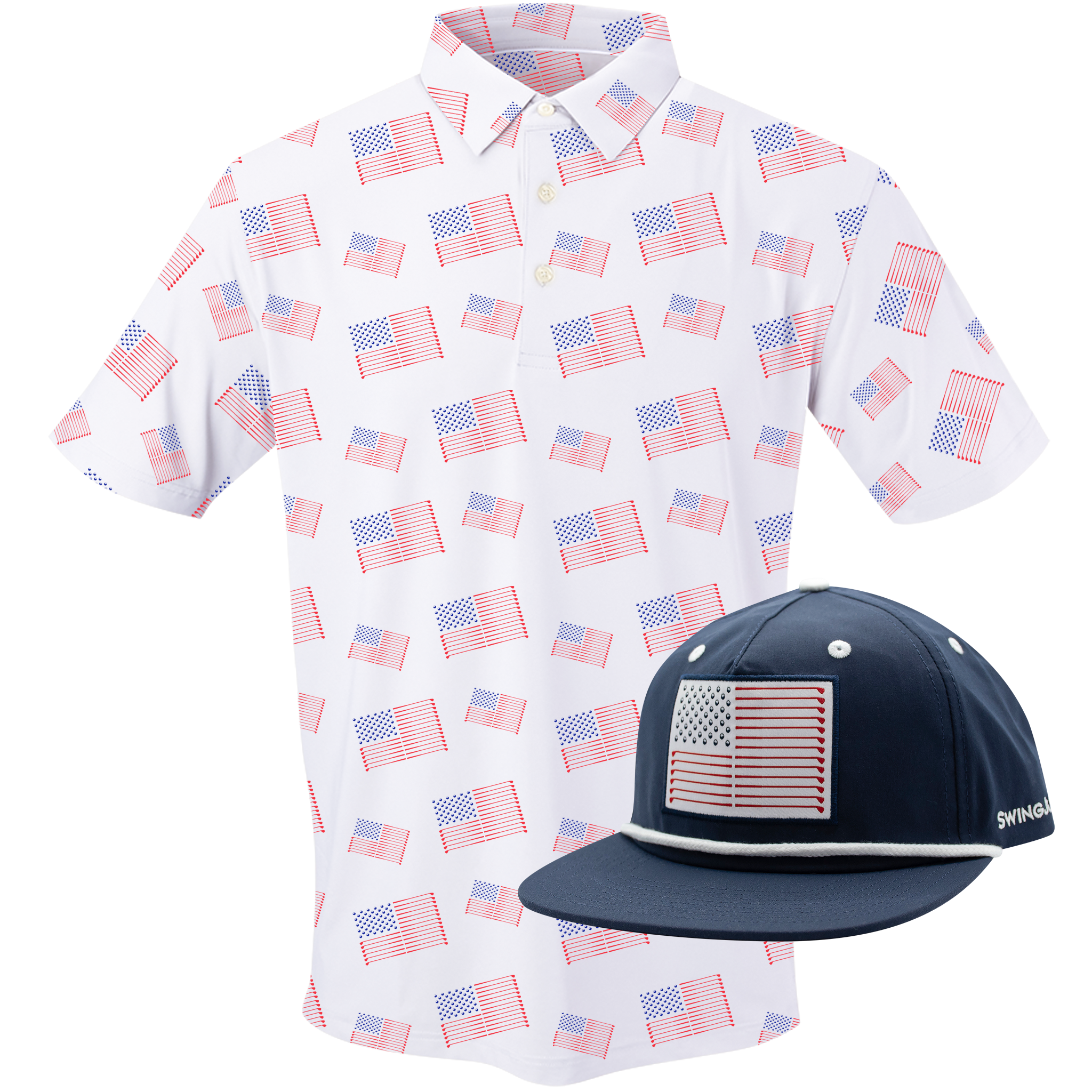 SwingJuice Men's Golf Flag Polo & Rope Hat Bundle Multi Polos - Tophatter Daily Deals