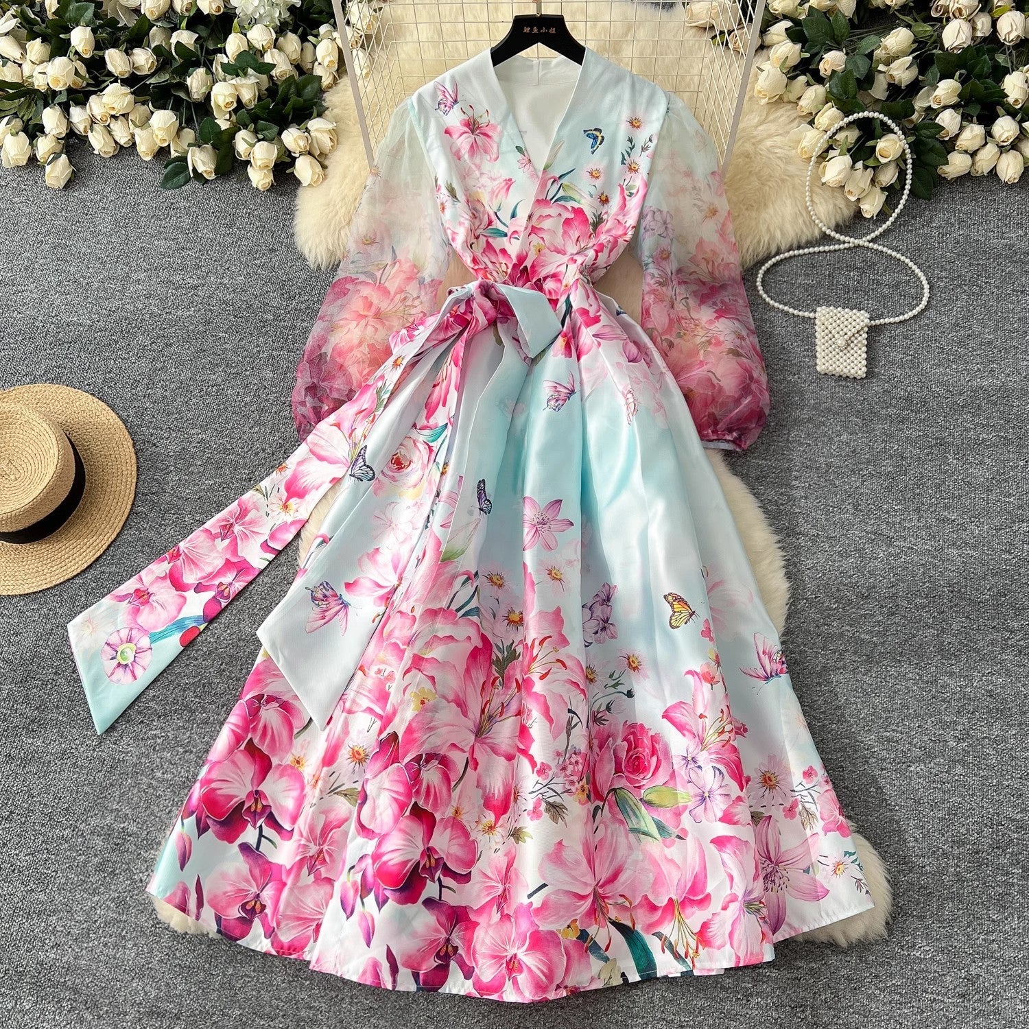 Women V-Neck Gorgeous Flower Long Party Wrap Dress Pink Maxi Dresses - Tophatter Daily Deals