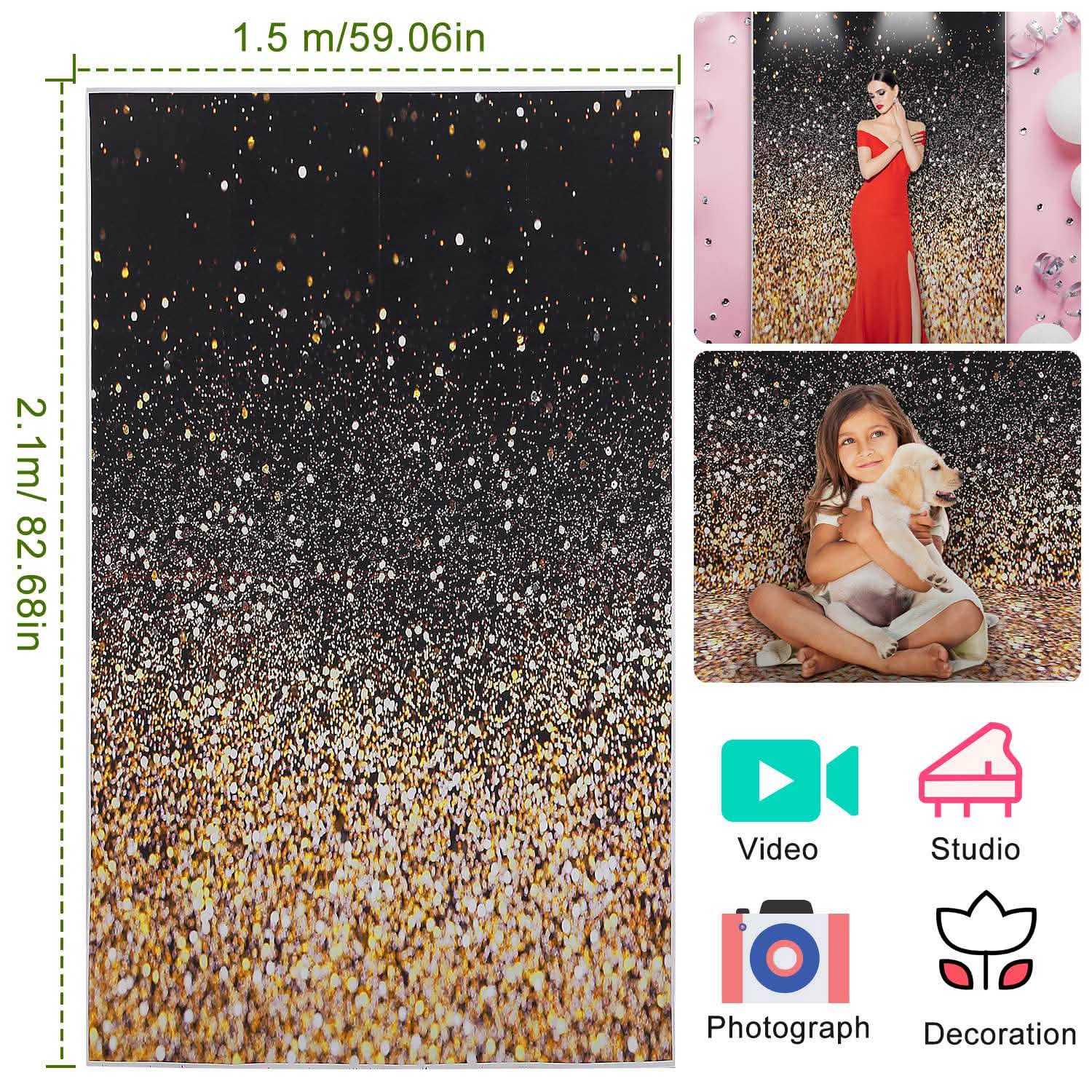 Gradual Glitter Black Gold Bokeh Spots Photography Background Everything Else - Tophatter Daily Deals
