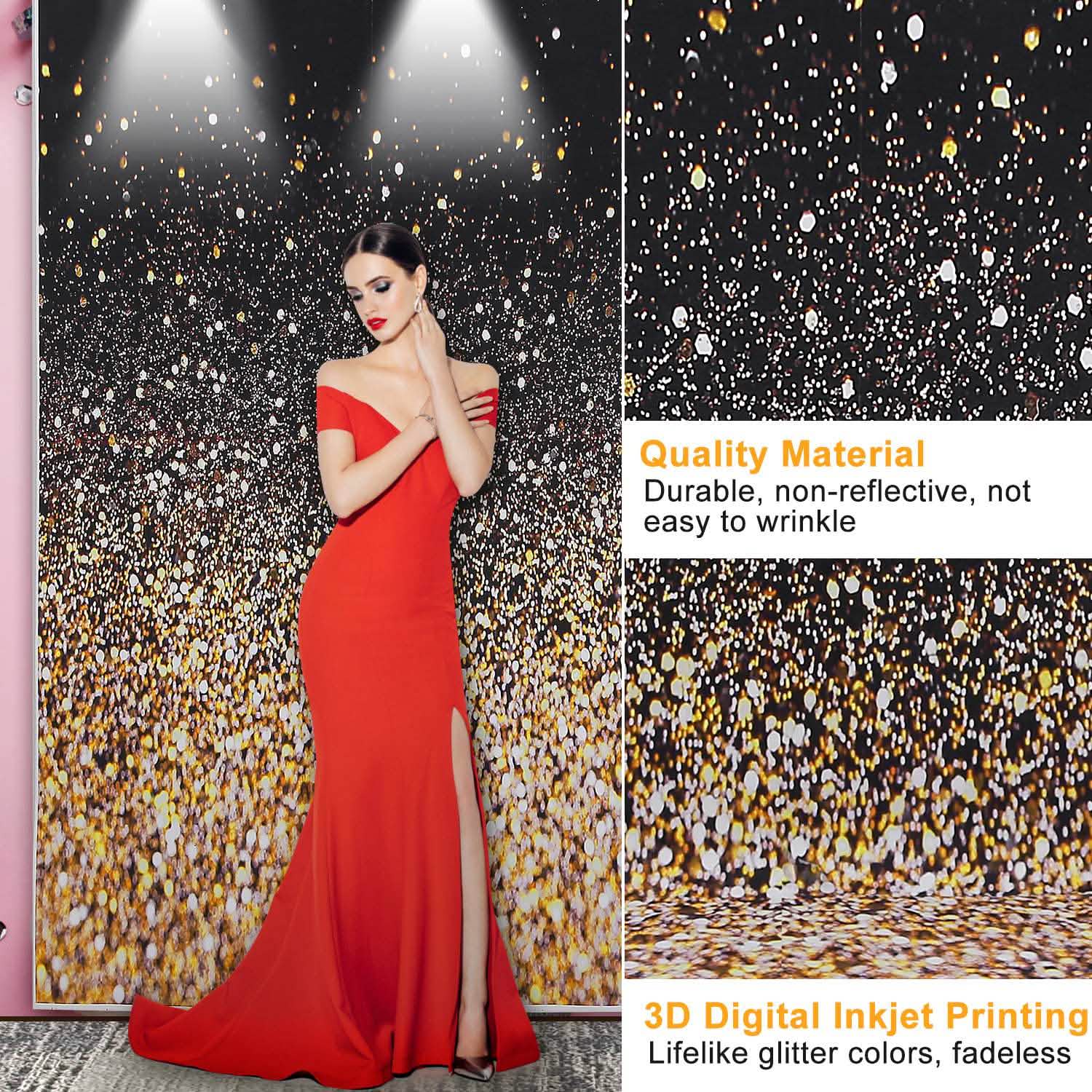 Gradual Glitter Black Gold Bokeh Spots Photography Background Everything Else - Tophatter Daily Deals