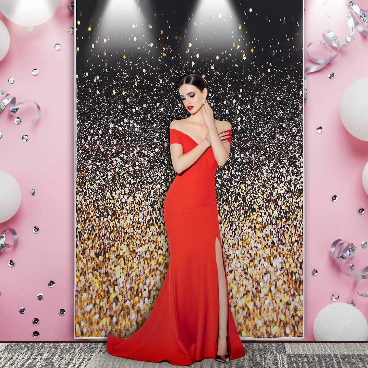 Gradual Glitter Black Gold Bokeh Spots Photography Background Everything Else - Tophatter Daily Deals