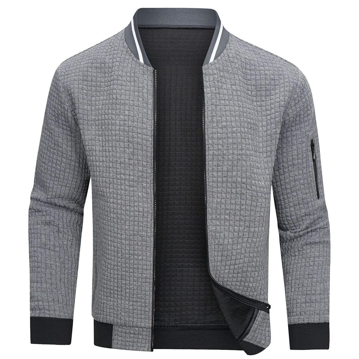 Warm Men’s Zip Pullover - Bomber Style, Knit, For Winter Gray - Tophatter Daily Deals