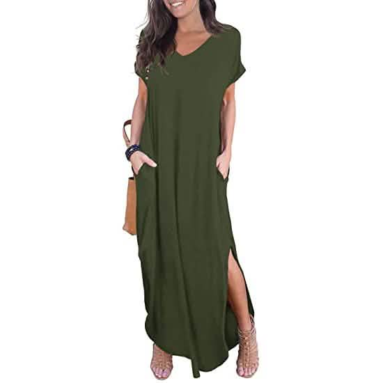 Women's Casual Loose Pocket Split Maxi Dress Army Green Women's Dresses - Tophatter Daily Deals