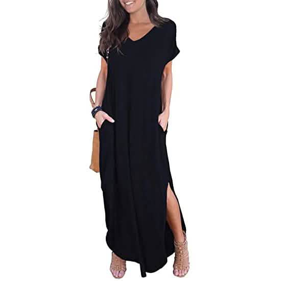 Women's Casual Loose Pocket Split Maxi Dress Black Women's Dresses - Tophatter Daily Deals