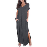 Women's Casual Loose Pocket Split Maxi Dress Dark Gray Women's Dresses - Tophatter Daily Deals