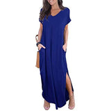Women's Casual Loose Pocket Split Maxi Dress Royal Blue Women's Dresses - Tophatter Daily Deals