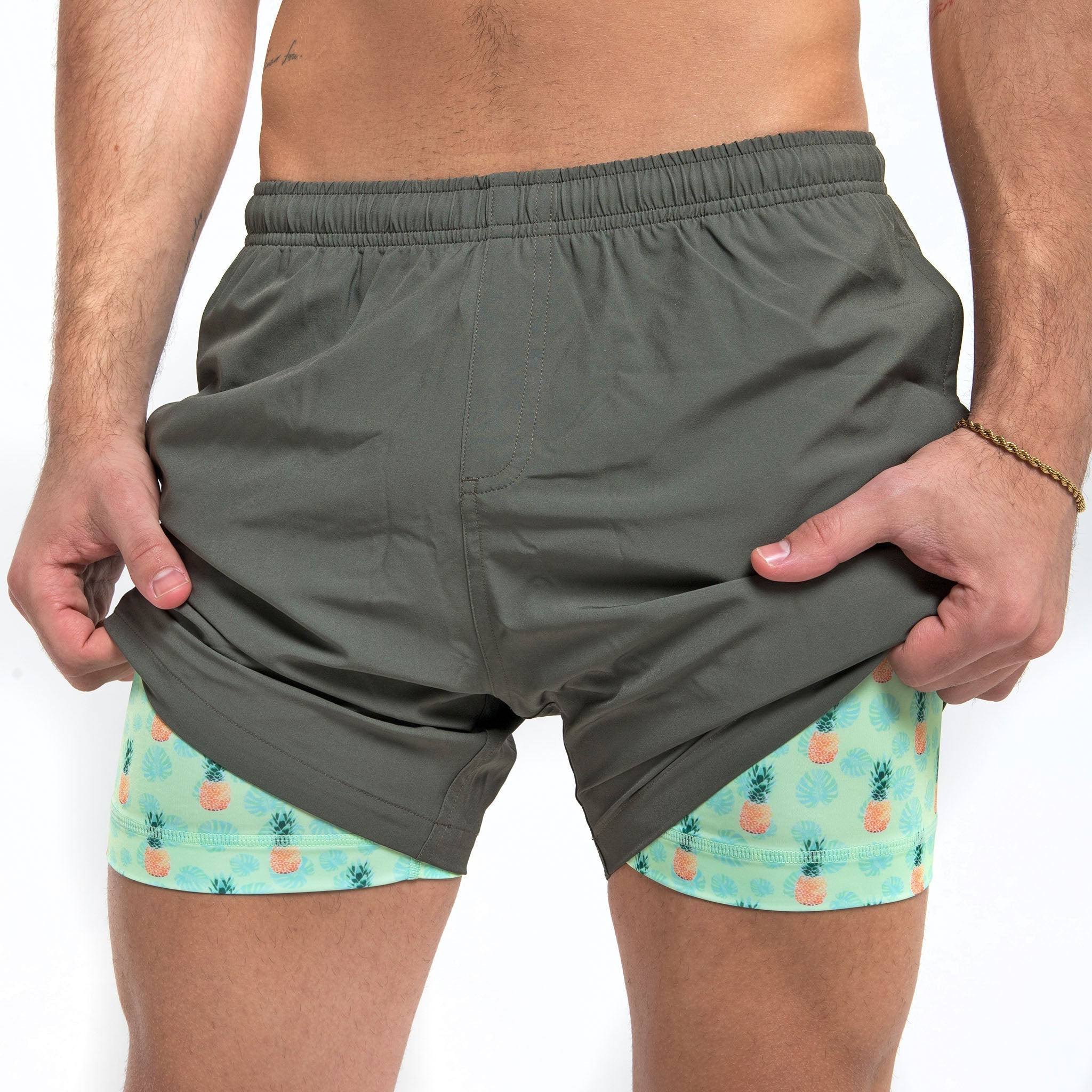 Bermies Green Pineapples Swim Trunks Swimwear - Tophatter Daily Deals