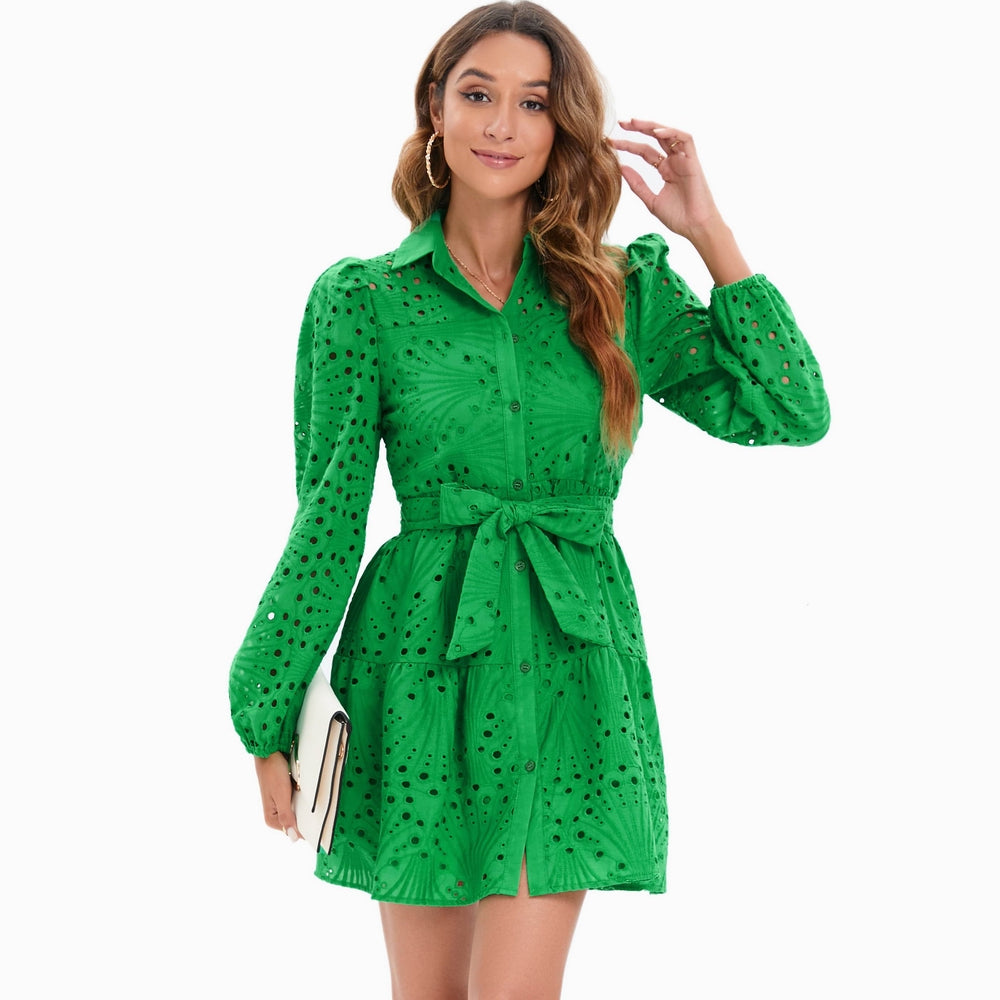 Green Lace Blouse Top With Lining Hollow Blouses - Tophatter Daily Deals