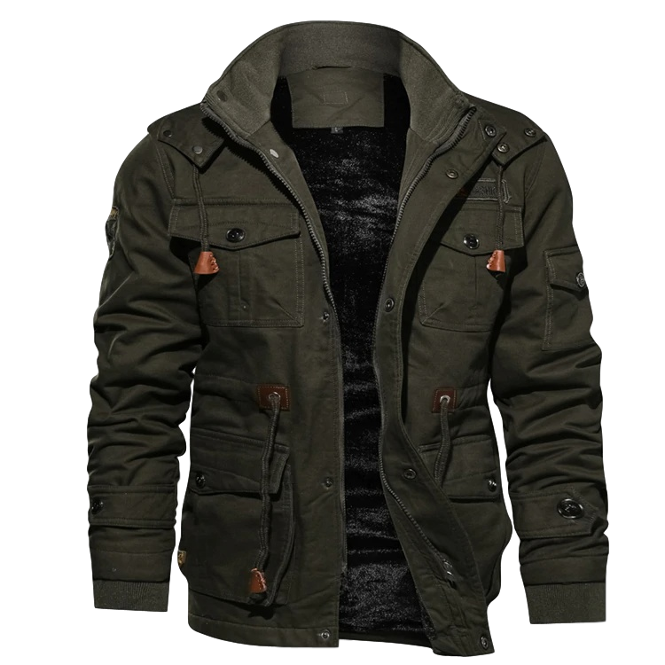 Warm Windproof Men's Jacket – Structured, Cotton, for Winter Military Green - Tophatter Daily Deals