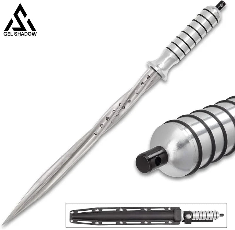 Grey Titanium Spiral Dagger with Sheath-GS90 Silver - Tophatter Daily Deals