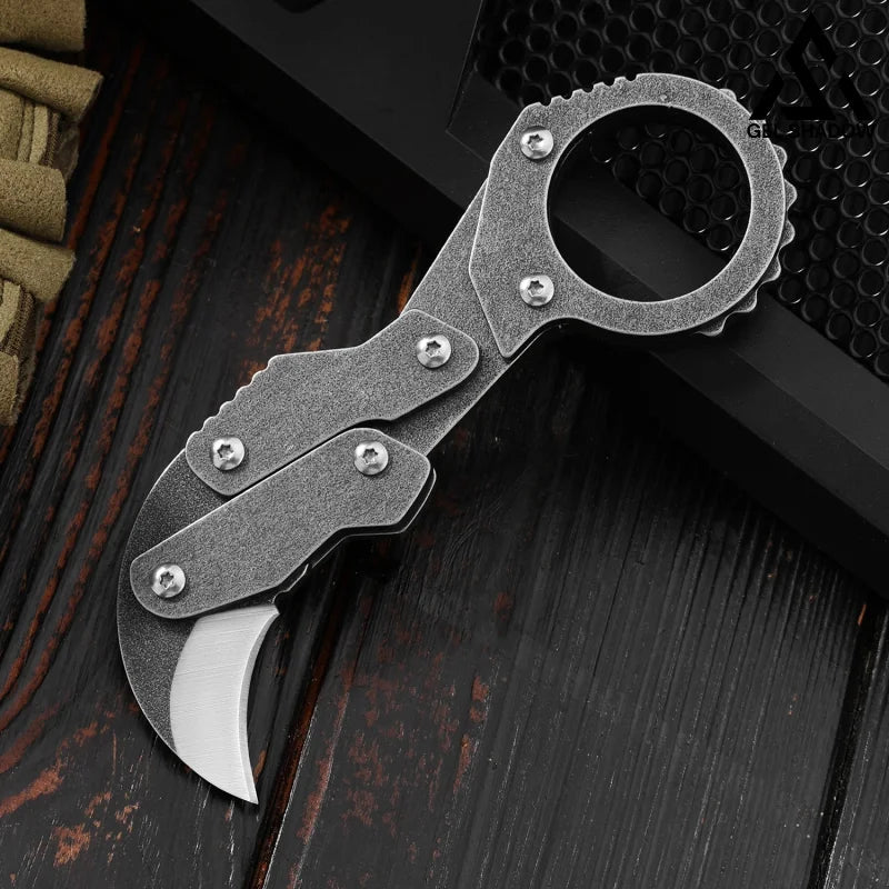 GS185 Eagle Beak Full Steel Folding Knife Gadget Ring Knife Grey Pocket Knives - Tophatter Daily Deals
