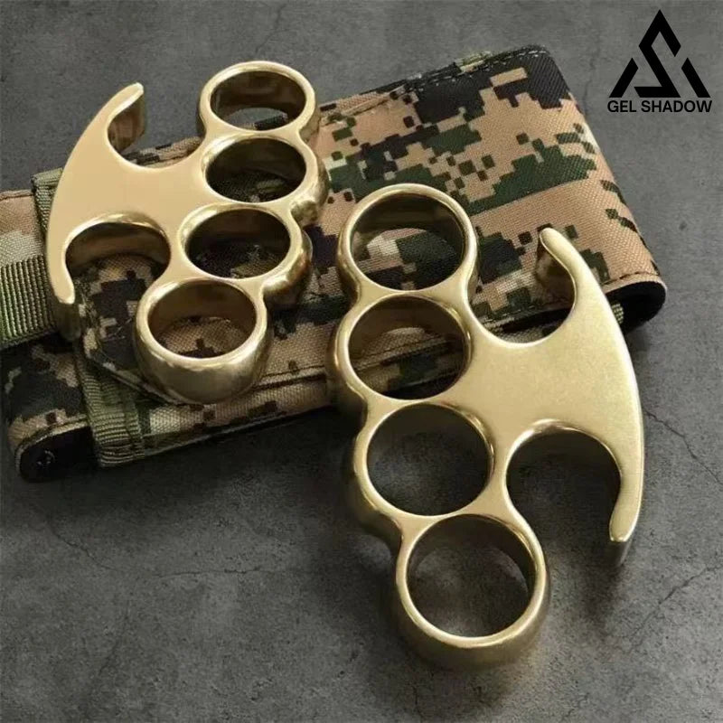 GS193 Old Style Classic Stonewashed Brass Knuckle Duster Pocket Knives - Tophatter Daily Deals