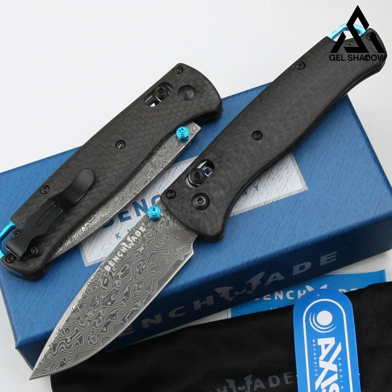 GS199 BM535 BUGOUT Damascus Steel, Carbon Fiber Handle Folding Knife Damascus Knife - Tophatter Daily Deals