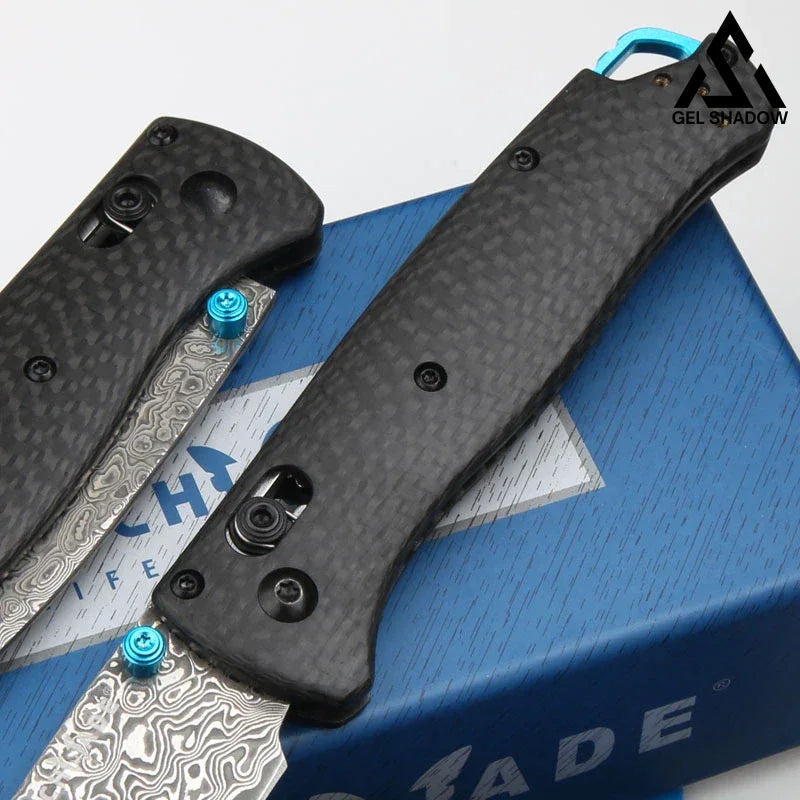 GS199 BM535 BUGOUT Damascus Steel, Carbon Fiber Handle Folding Knife Knife - Tophatter Daily Deals