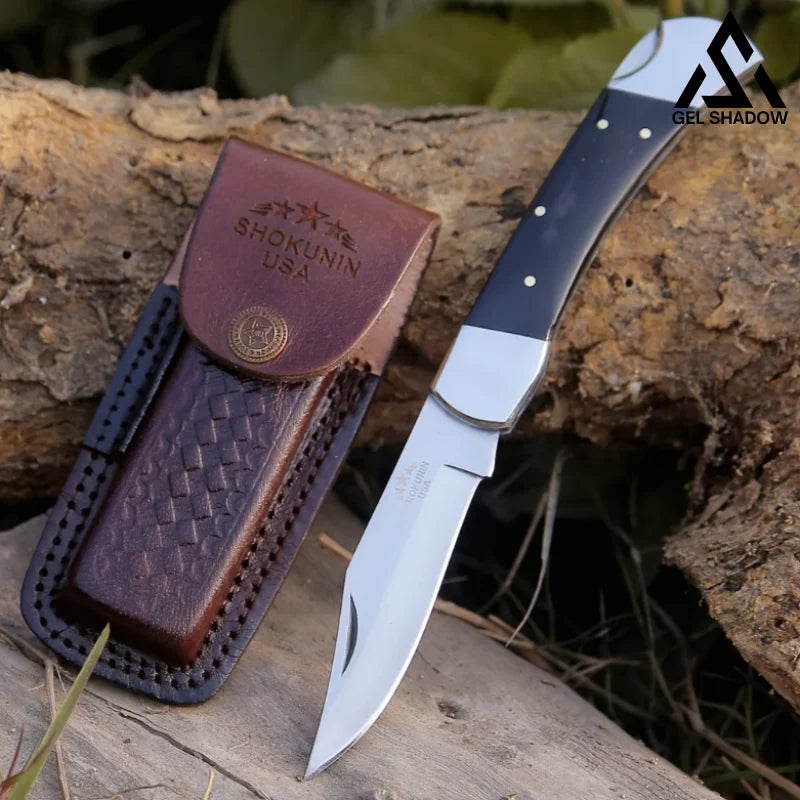 GS204 Buck112 Folding Knife – Compact EDC Pocket Knife for Camping Black Silver Knife - Tophatter Daily Deals