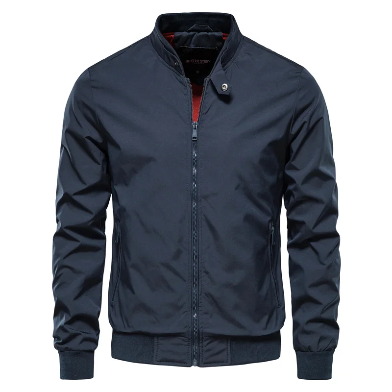 Breathable Classic Men's Bomber Jacket -Stand Collar Spring Blue - Tophatter Daily Deals