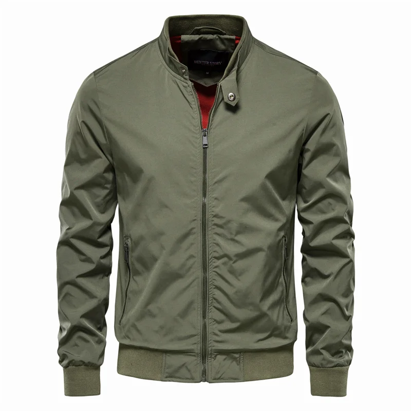 Breathable Classic Men's Bomber Jacket -Stand Collar Spring Green - Tophatter Daily Deals