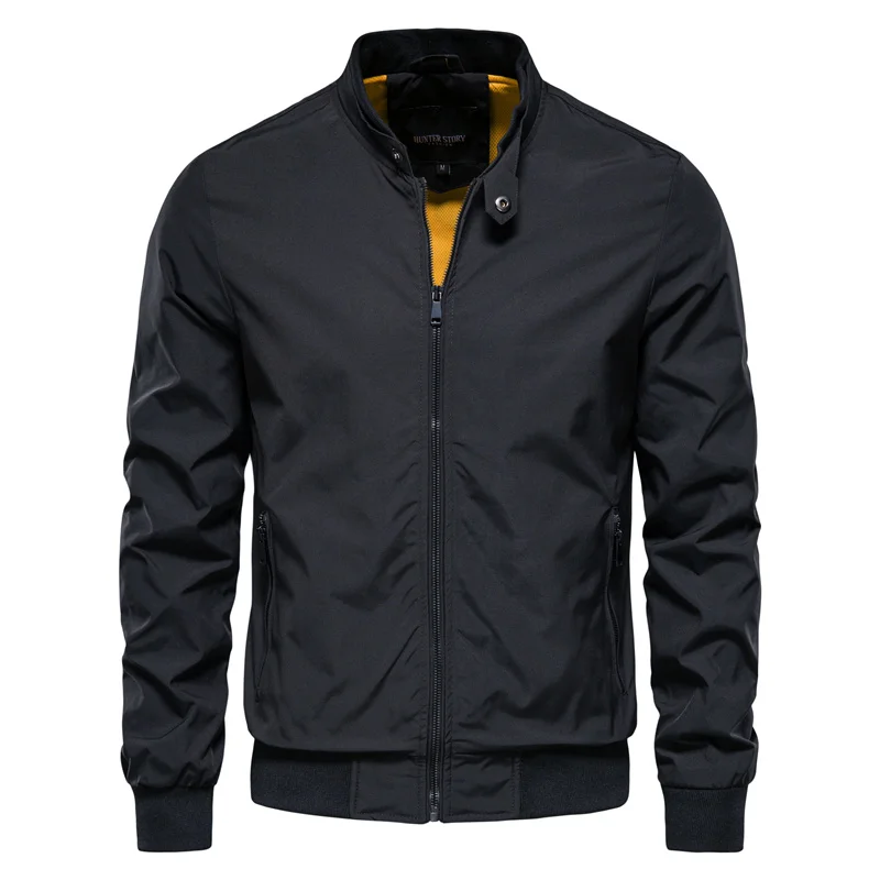 Breathable Classic Men's Bomber Jacket -Stand Collar Spring Black - Tophatter Daily Deals