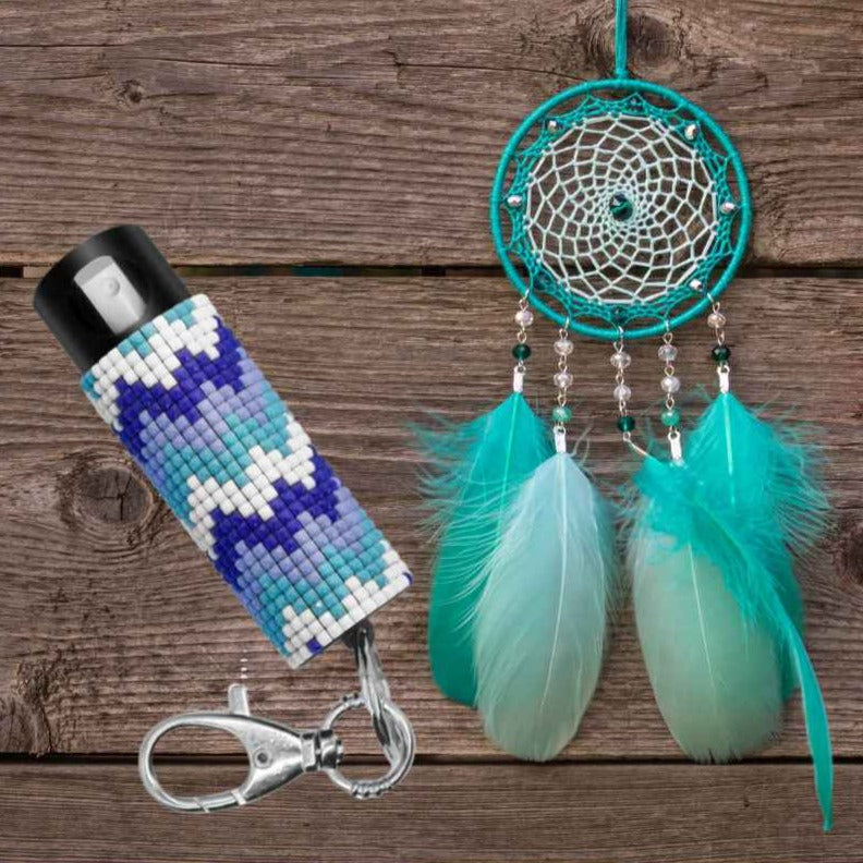 Blue Beaded Mosaic Pepper Spray Keychain Pepper Spray - Tophatter Daily Deals