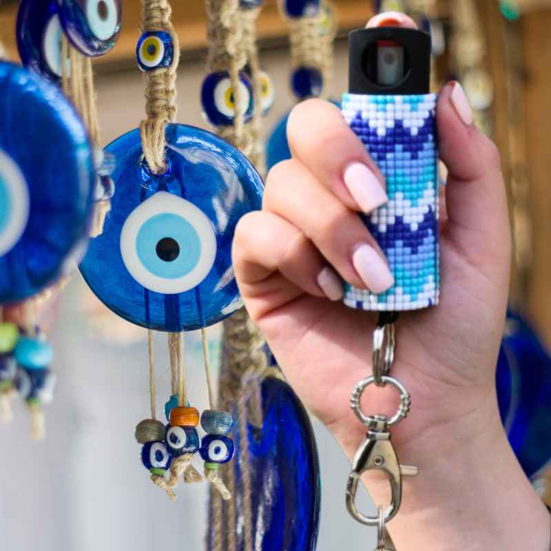 Blue Beaded Mosaic Pepper Spray Keychain Pepper Spray - Tophatter Daily Deals