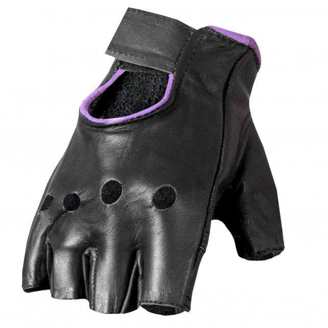 Hot Leathers Ladies Fingerless Gloves Purple Trim Gloves - Tophatter Daily Deals