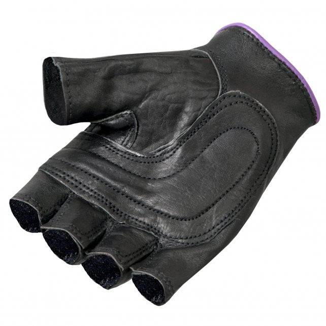 Hot Leathers Ladies Fingerless Gloves Purple Trim Gloves - Tophatter Daily Deals
