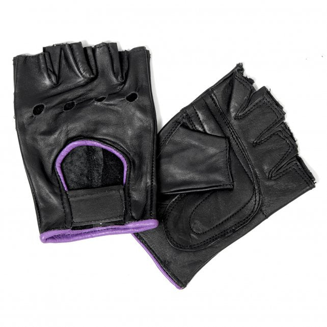Hot Leathers Ladies Fingerless Gloves Purple Trim Gloves - Tophatter Daily Deals