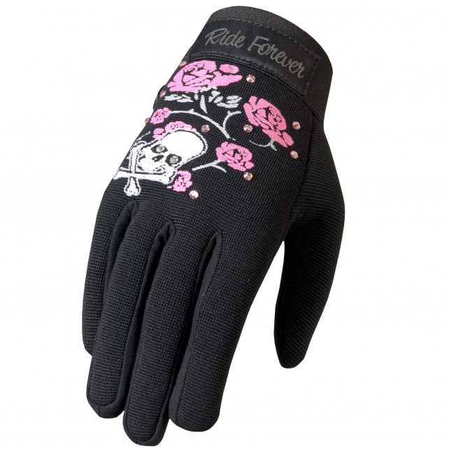 Hot Leathers Ladies Mechanics Gloves with Skull, Roses, Rhinestones Gloves - Tophatter Daily Deals