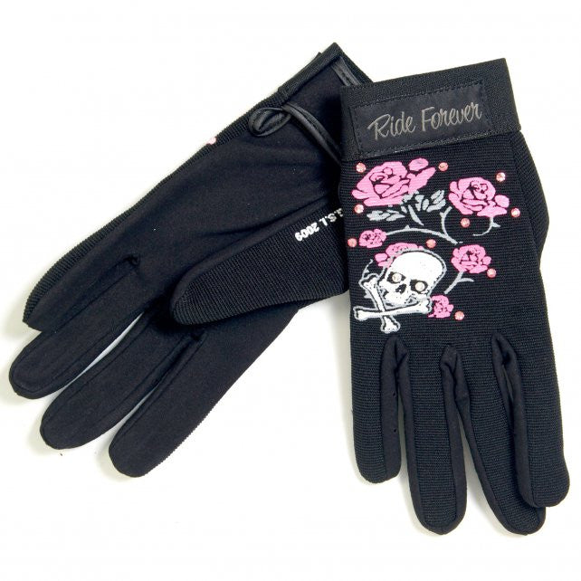 Hot Leathers Ladies Mechanics Gloves with Skull, Roses, Rhinestones Gloves - Tophatter Daily Deals