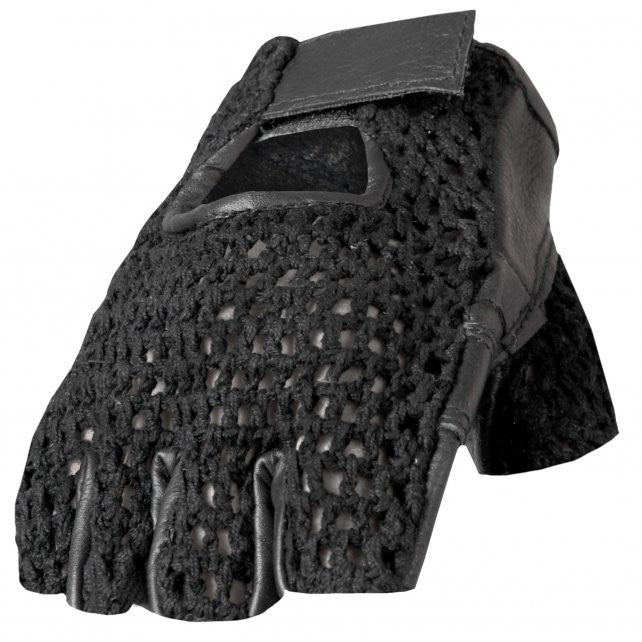Hot Leathers Fingerless Black Leather Gloves w/Mesh Gloves - Tophatter Daily Deals