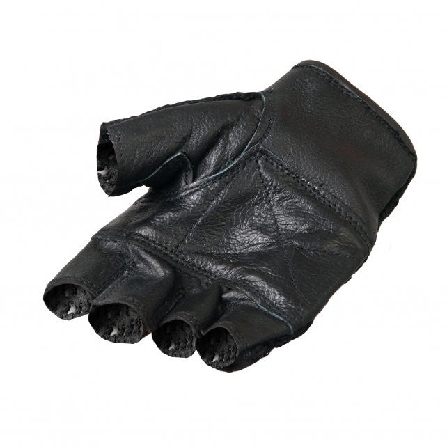 Hot Leathers Fingerless Black Leather Gloves w/Mesh Gloves - Tophatter Daily Deals