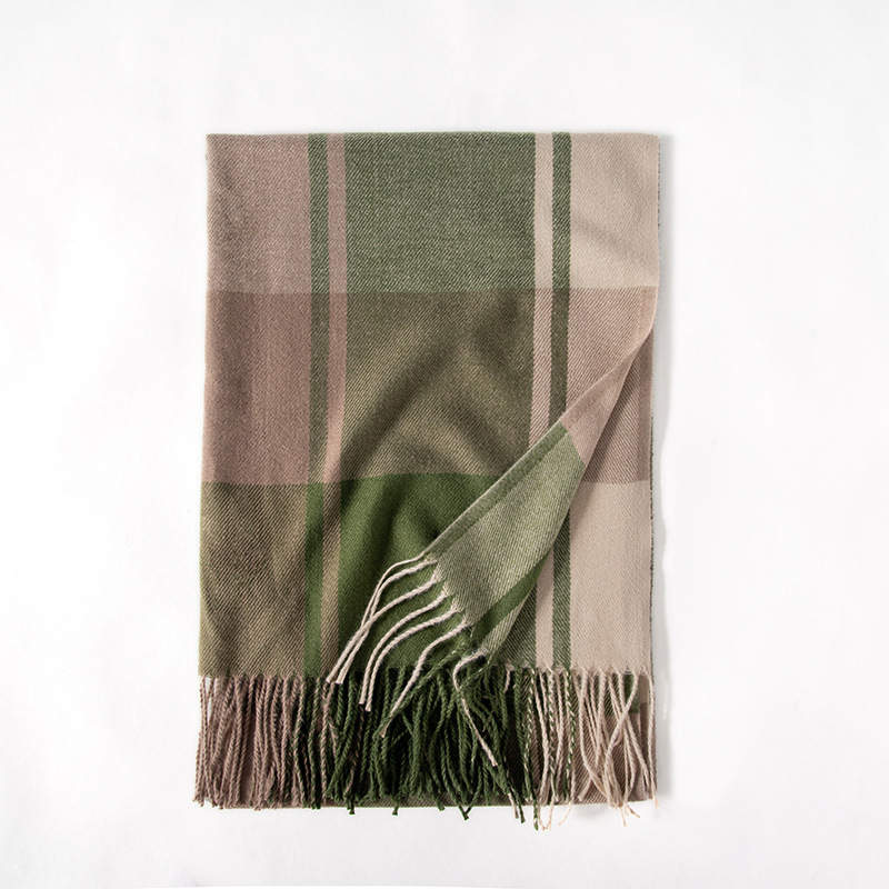 Cozy Plaid Fringe Trimmed Scarf in Olive Green Multi Scarves - Tophatter Daily Deals