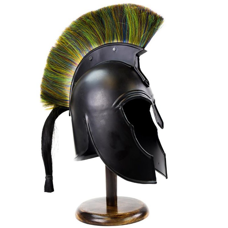 Black Corinthian Style Achilles Trojan Helmet Multicolor Plume - Tophatter's Guns'N'Weapons Store Collectible Weapons - Tophatter Daily Deals