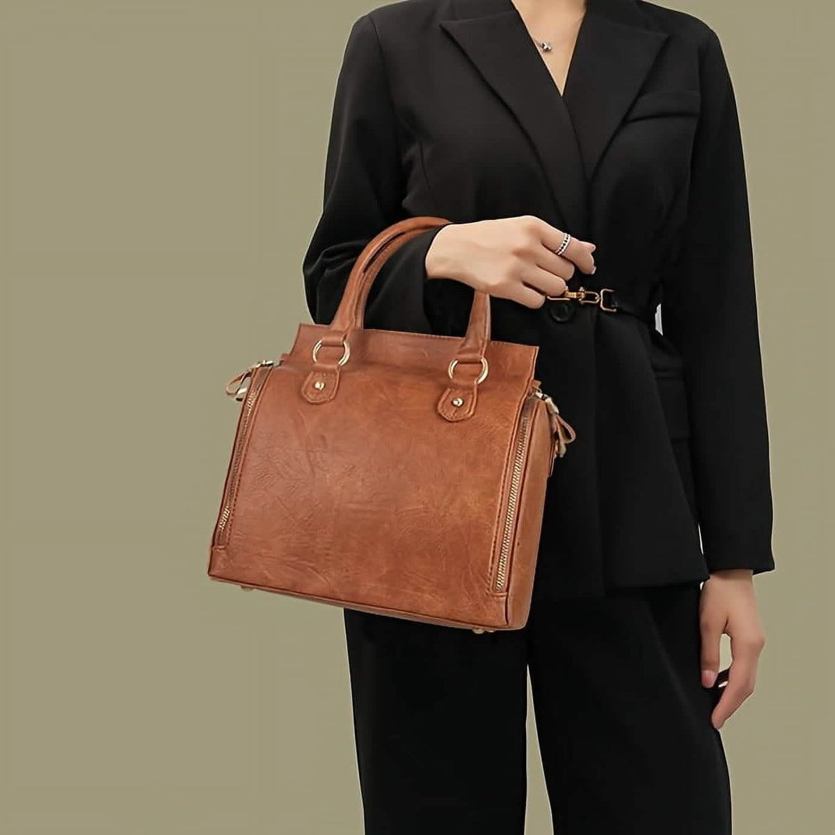 Vintage PU Leather Handbag with Multi Pocket Organizer Insert Handbags & Wallets - Tophatter Daily Deals