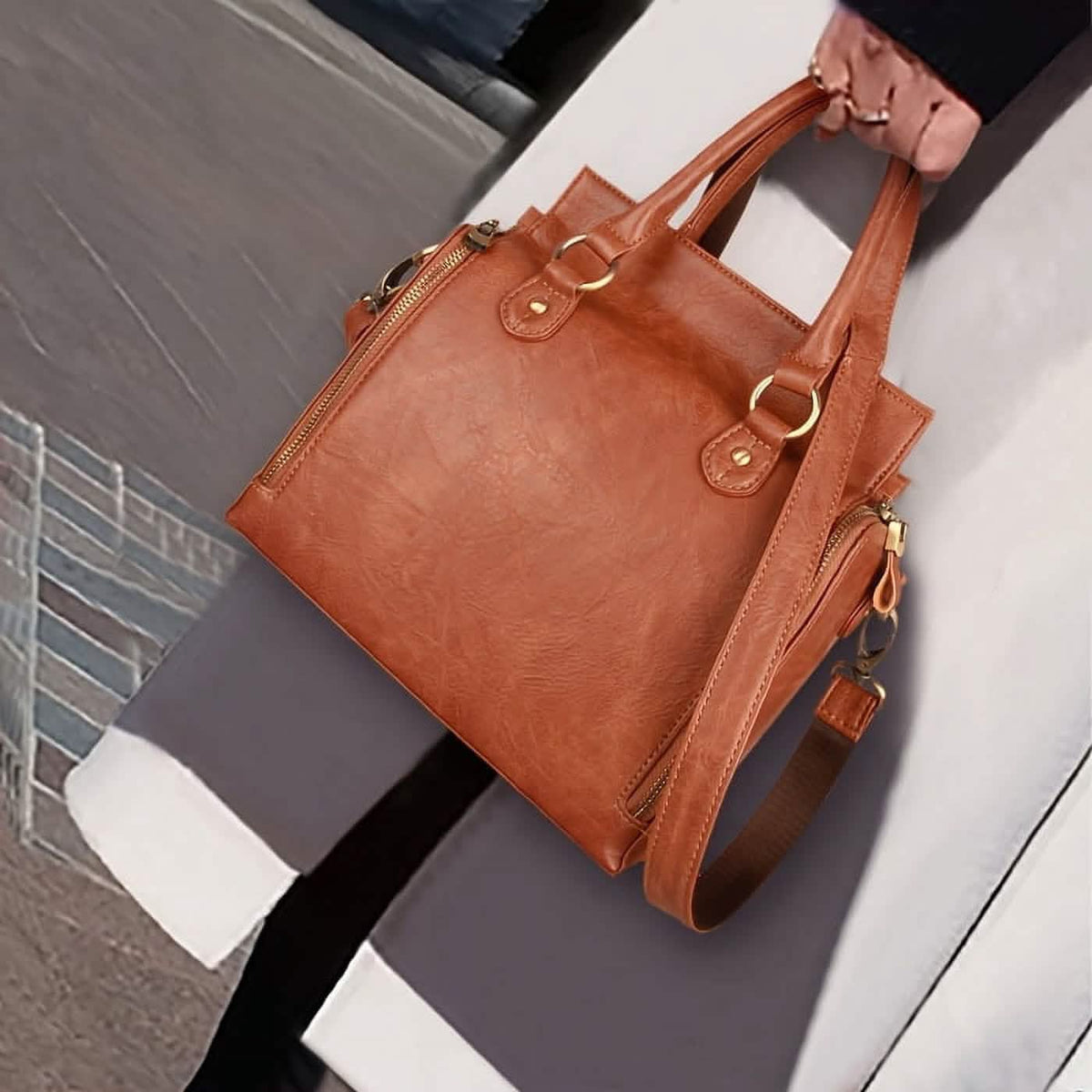 Vintage PU Leather Handbag with Multi Pocket Organizer Insert Handbags & Wallets - Tophatter Daily Deals