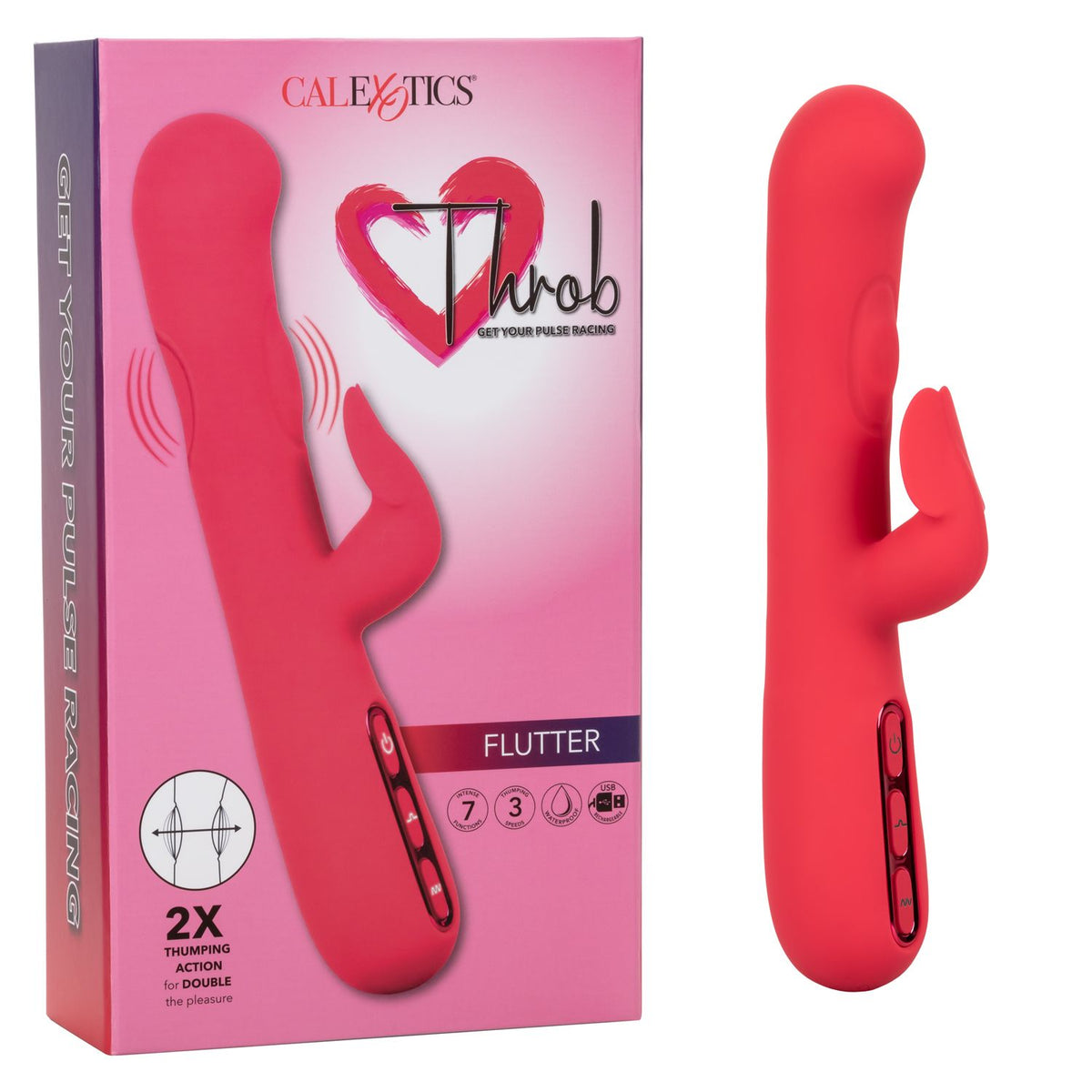 Throb Flutter Red Dual Stimulator Massager with 2x Thumping Action and 7 Vibration Functions, Silicone Waterproof Vibrator > Vibrators > Ladies > Rabbit - Tophatter Daily Deals