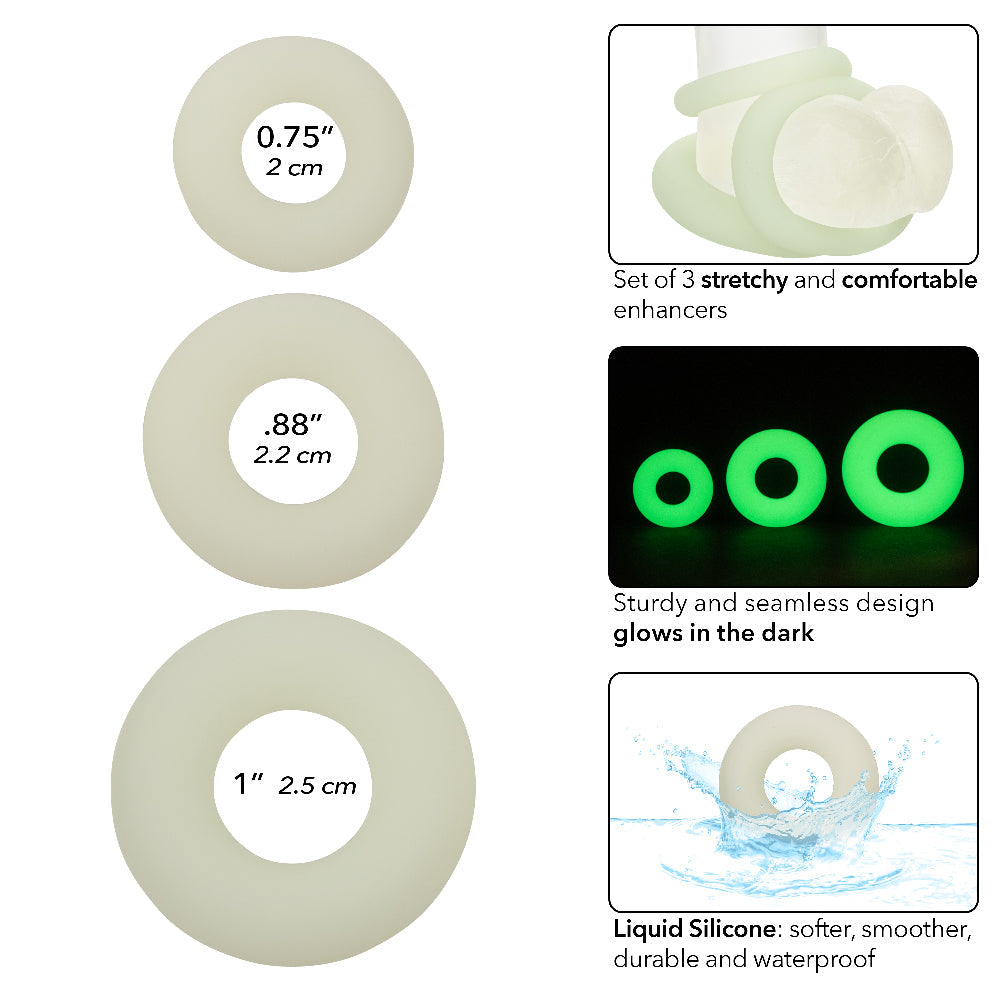 Alpha Glow-In-The-Dark Liquid Silicone 3 Ring Set in White with Multiple Sizes > Cock Ring > Sets - Tophatter Daily Deals