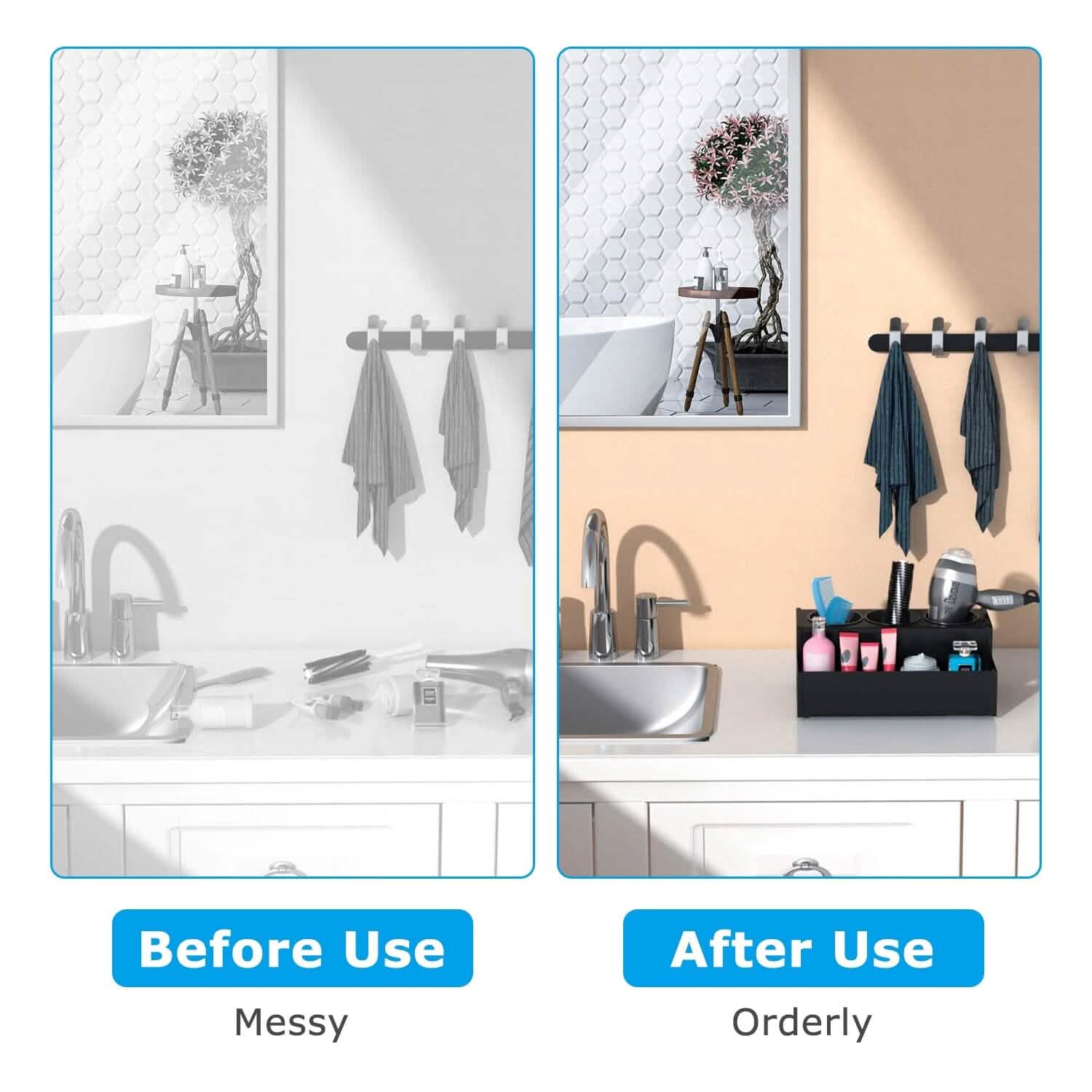 Hair Dryer Organizer with 3 Stainless Steel Cups Storage & Organization - Tophatter Daily Deals