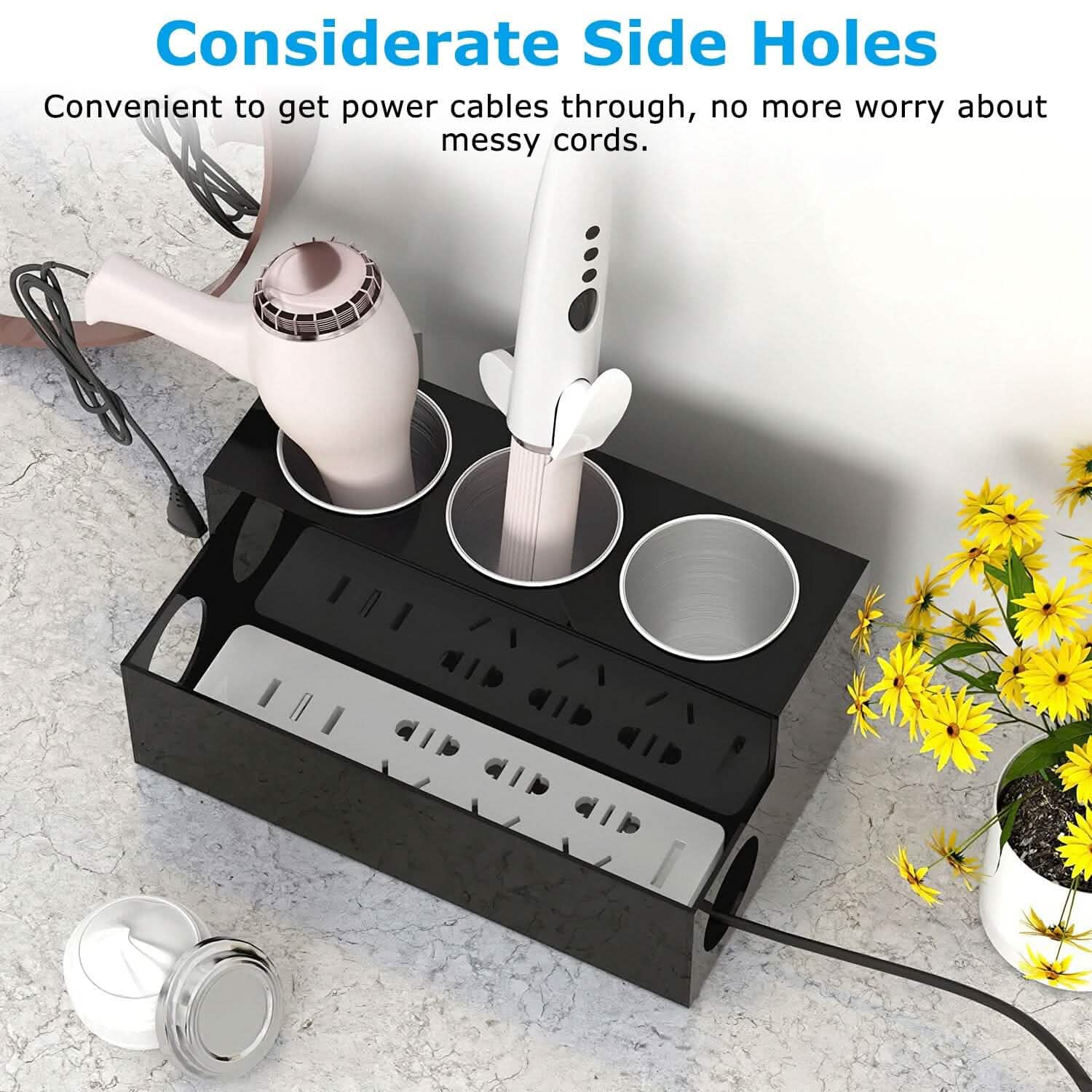 Hair Dryer Organizer with 3 Stainless Steel Cups Storage & Organization - Tophatter Daily Deals