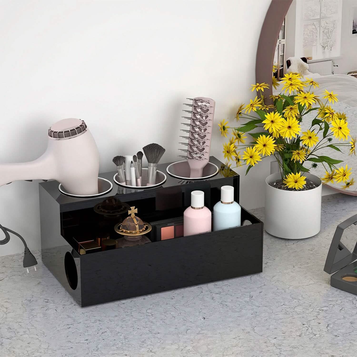 Hair Dryer Organizer with 3 Stainless Steel Cups Storage & Organization - Tophatter Daily Deals